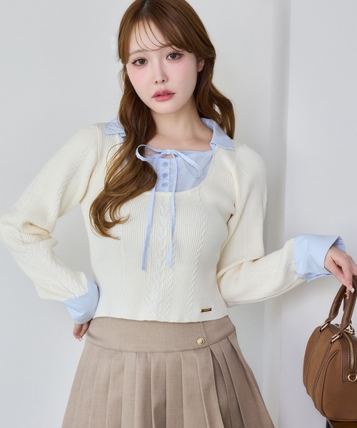 one after another NICE CLAUP（ワンアフターアナザーナイスクラップ）の「シャツドッキングレイヤードニット（ニット/セーター・レディース・ホワイト×ブルー/イエロー系その他/グレー×ピンク/ネイビー系・FREE）」の2枚目の写真