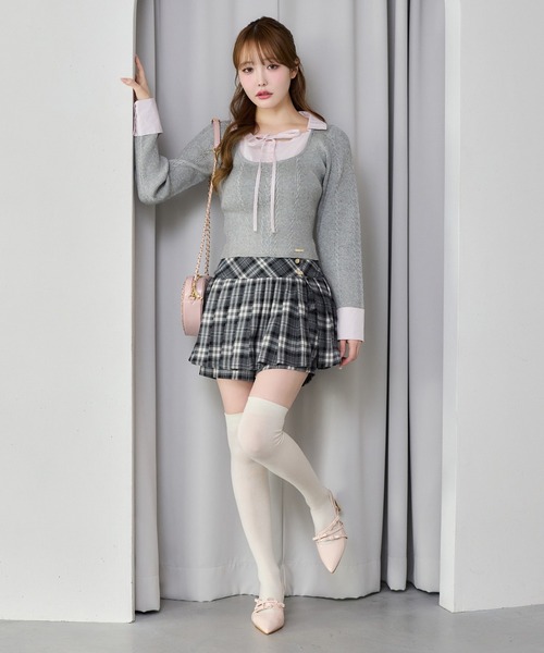 one after another NICE CLAUP（ワンアフターアナザーナイスクラップ）の「シャツドッキングレイヤードニット（ニット/セーター・レディース・ホワイト×ブルー/イエロー系その他/グレー×ピンク/ネイビー系・FREE）」の19枚目の写真