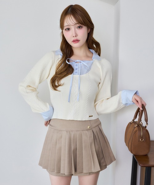 one after another NICE CLAUP（ワンアフターアナザーナイスクラップ）の「シャツドッキングレイヤードニット（ニット/セーター・レディース・ホワイト×ブルー/イエロー系その他/グレー×ピンク/ネイビー系・FREE）」の22枚目の写真