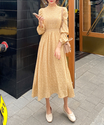 HERRINGBONE（ヘリンボーン）の「Long-sleeved lovely chiffon smoke banding A-line long dress / HD021W（ワンピース）」