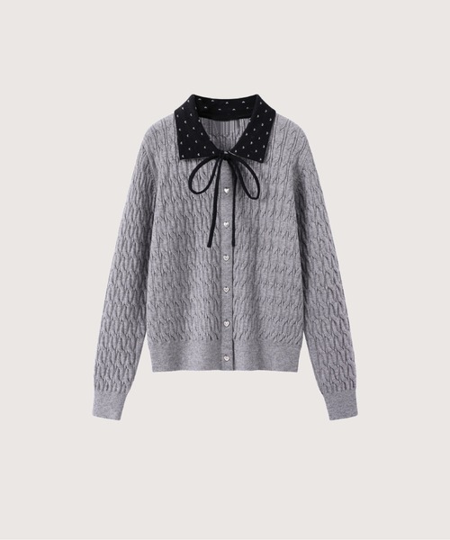 LA POMME petit(ラポミ・プチ)の「Detail Lace Ribbon Cardigan(カーディガン/ボレロ・レディース・アイボリー/グレー/レッド・SMALL/MEDIUM)」の1枚目の写真