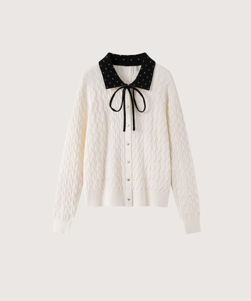 LA POMME petit(ラポミ・プチ)の「Detail Lace Ribbon Cardigan(カーディガン/ボレロ・レディース・アイボリー/グレー/レッド・SMALL/MEDIUM)」の2枚目の写真