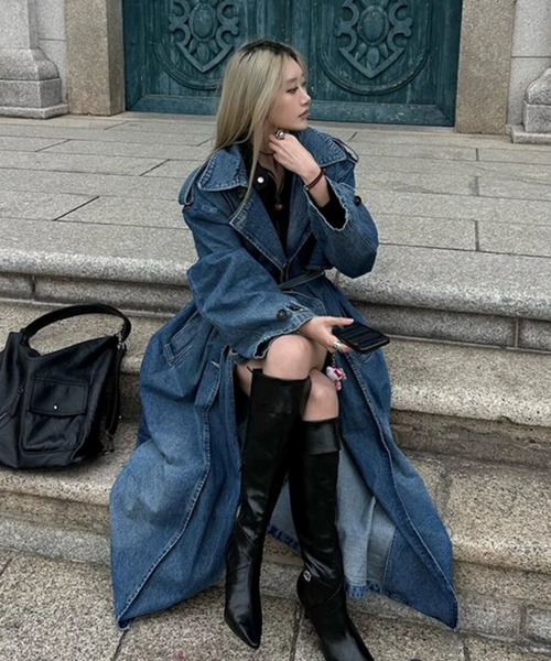 meJane（ミージェーン）の「ルーズシルエット デニムロングトレンチコート（トレンチコート・レディース・ダークブルー・FREE）」の5枚目の写真