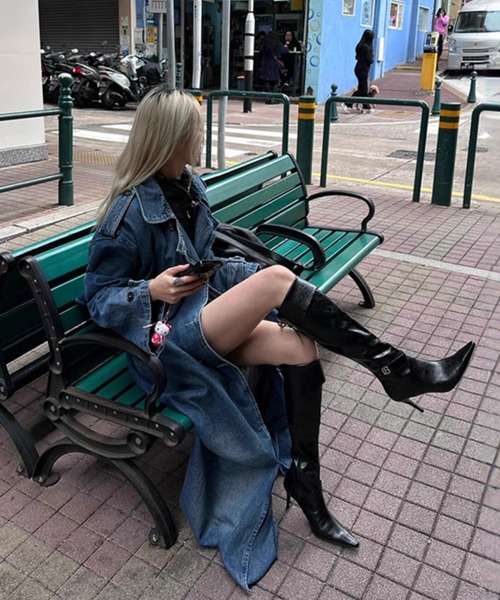 meJane（ミージェーン）の「ルーズシルエット デニムロングトレンチコート（トレンチコート・レディース・ダークブルー・FREE）」の6枚目の写真