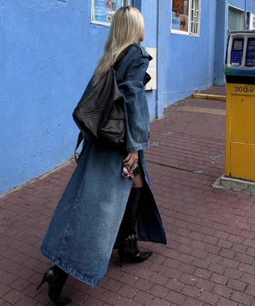 meJane（ミージェーン）の「ルーズシルエット デニムロングトレンチコート（トレンチコート・レディース・ダークブルー・FREE）」の7枚目の写真