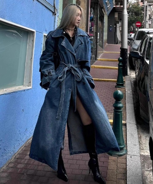 meJane（ミージェーン）の「ルーズシルエット デニムロングトレンチコート（トレンチコート・レディース・ダークブルー・FREE）」の8枚目の写真