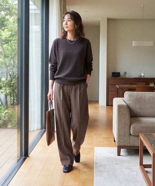 STYLE DELI(スタイルデリ)の「【LUXE】カラーボーダーウールニット(ニット/セーター・レディース・グレー/パープル/ブラウン・FREE)」の3枚目の写真