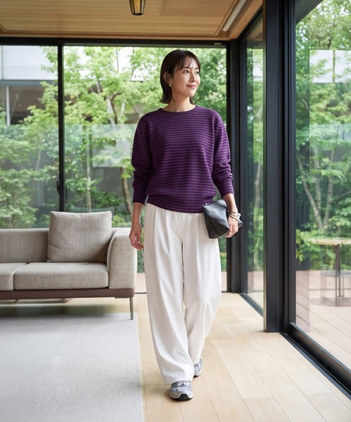 STYLE DELI(スタイルデリ)の「【LUXE】カラーボーダーウールニット(ニット/セーター・レディース・グレー/パープル/ブラウン・FREE)」の14枚目の写真