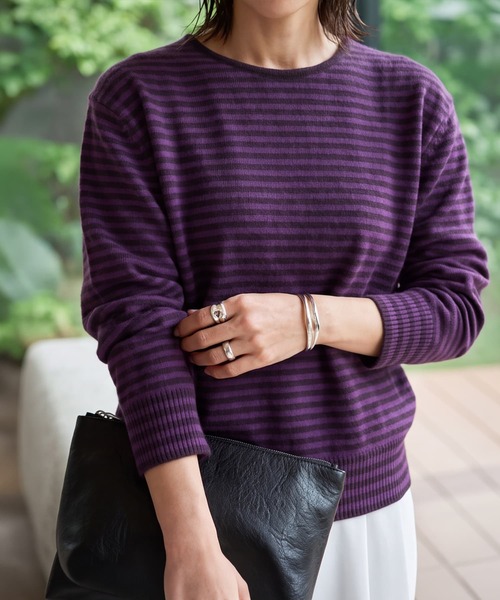 STYLE DELI(スタイルデリ)の「【LUXE】カラーボーダーウールニット(ニット/セーター・レディース・グレー/パープル/ブラウン・FREE)」の13枚目の写真