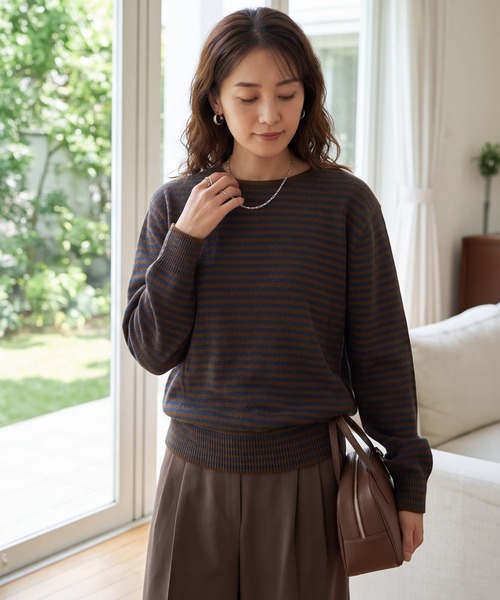 STYLE DELI(スタイルデリ)の「【LUXE】カラーボーダーウールニット(ニット/セーター・レディース・グレー/パープル/ブラウン・FREE)」の9枚目の写真