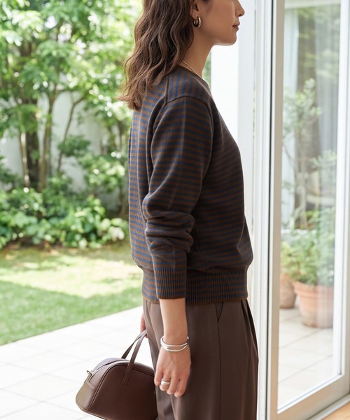 STYLE DELI(スタイルデリ)の「【LUXE】カラーボーダーウールニット(ニット/セーター・レディース・グレー/パープル/ブラウン・FREE)」の8枚目の写真