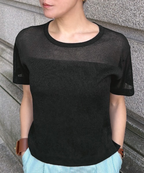 JENNE(ジェンヌ)の「和紙メイドクールサマーニット(ニット/セーター・レディース・ホワイト/ブラック・SMALL/MEDIUM/LARGE)」の1枚目の写真