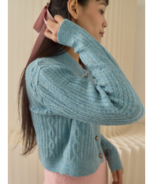 Cable Knit Buttondown Cropped Cardigan_Sky Blue