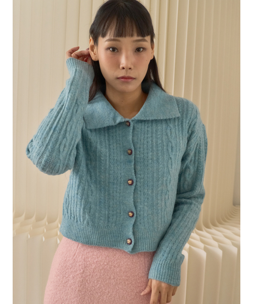 Sorry,Too Much Love(ソーリートゥーマッチラブ)の「Cable Knit Buttondown Cropped Cardigan_Sky Blue(カーディガン/ボレロ・レディース・その他・FREE)」の2枚目の写真
