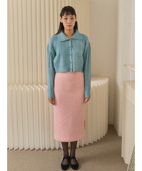 Sorry,Too Much Love(ソーリートゥーマッチラブ)の「Cable Knit Buttondown Cropped Cardigan_Sky Blue(カーディガン/ボレロ・レディース・その他・FREE)」の3枚目の写真