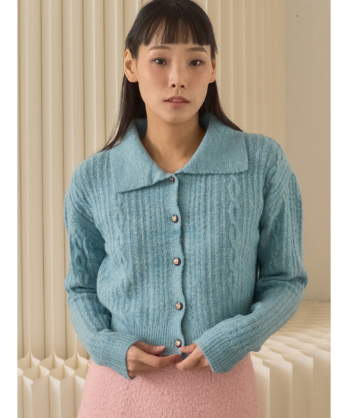 Sorry,Too Much Love(ソーリートゥーマッチラブ)の「Cable Knit Buttondown Cropped Cardigan_Sky Blue(カーディガン/ボレロ・レディース・その他・FREE)」の5枚目の写真