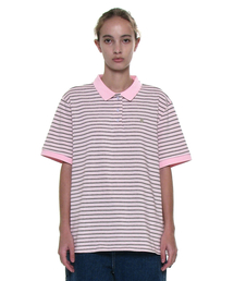 ストライプショートスリーブポロTシャツ_ピンク