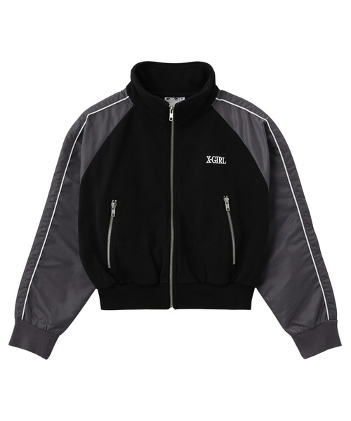 X-girl（エックスガール）の「WOVEN MIX SWEAT ZIP UP TOP（スウェット・レディース・ブラック/ライトピンク/ベージュ・S/M）」の2枚目の写真