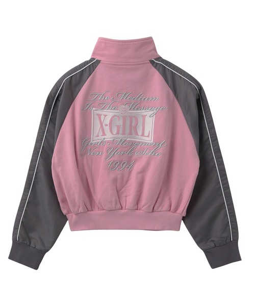 X-girl（エックスガール）の「WOVEN MIX SWEAT ZIP UP TOP（スウェット・レディース・ブラック/ライトピンク/ベージュ・S/M）」の4枚目の写真