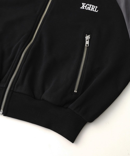 X-girl（エックスガール）の「WOVEN MIX SWEAT ZIP UP TOP（スウェット・レディース・ブラック/ライトピンク/ベージュ・S/M）」の9枚目の写真