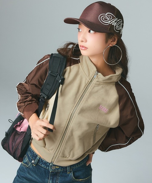 X-girl（エックスガール）の「WOVEN MIX SWEAT ZIP UP TOP（スウェット・レディース・ブラック/ライトピンク/ベージュ・S/M）」の13枚目の写真