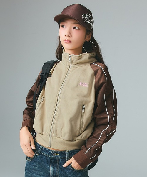 X-girl（エックスガール）の「WOVEN MIX SWEAT ZIP UP TOP（スウェット・レディース・ブラック/ライトピンク/ベージュ・S/M）」の15枚目の写真