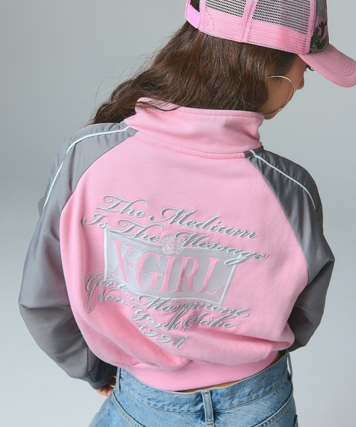 X-girl（エックスガール）の「WOVEN MIX SWEAT ZIP UP TOP（スウェット・レディース・ブラック/ライトピンク/ベージュ・S/M）」の17枚目の写真