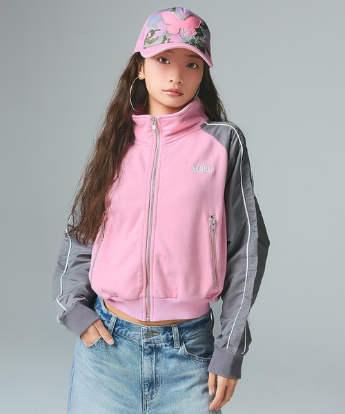 X-girl（エックスガール）の「WOVEN MIX SWEAT ZIP UP TOP（スウェット・レディース・ブラック/ライトピンク/ベージュ・S/M）」の19枚目の写真