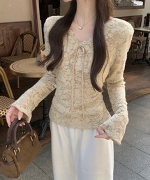 Aelina（エリナ）の「Vネックレース長袖トップス（シャツ/ブラウス）」