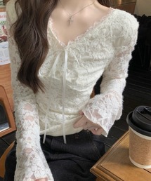 Aelina（エリナ）の「Vネックレース長袖トップス（シャツ/ブラウス）」