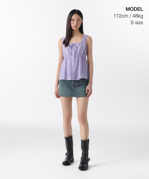 MUSINSA STANDARD WOMAN（ムシンサスタンダードウーマン）の「ウィメンズバーティカルテクスチャーボタンスリーブレストップ [ラベンダー]（Tシャツ/カットソー・レディース・その他・LARGE/MEDIUM/SMALL/X-SMALL）」の2枚目の写真