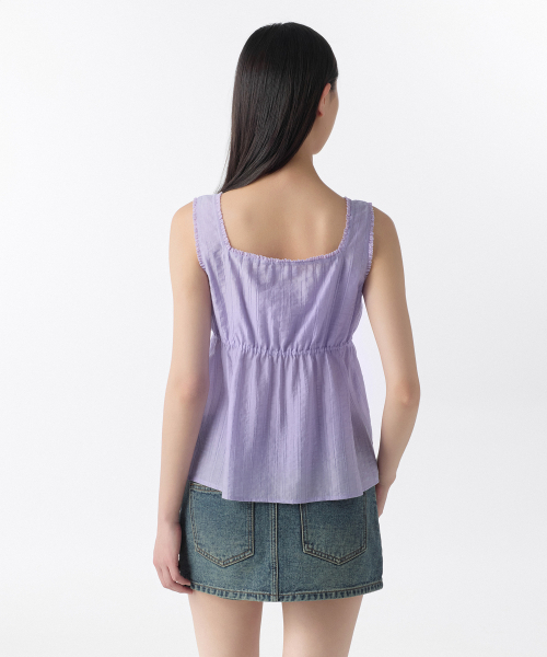 MUSINSA STANDARD WOMAN（ムシンサスタンダードウーマン）の「ウィメンズバーティカルテクスチャーボタンスリーブレストップ [ラベンダー]（Tシャツ/カットソー・レディース・その他・LARGE/MEDIUM/SMALL/X-SMALL）」の3枚目の写真