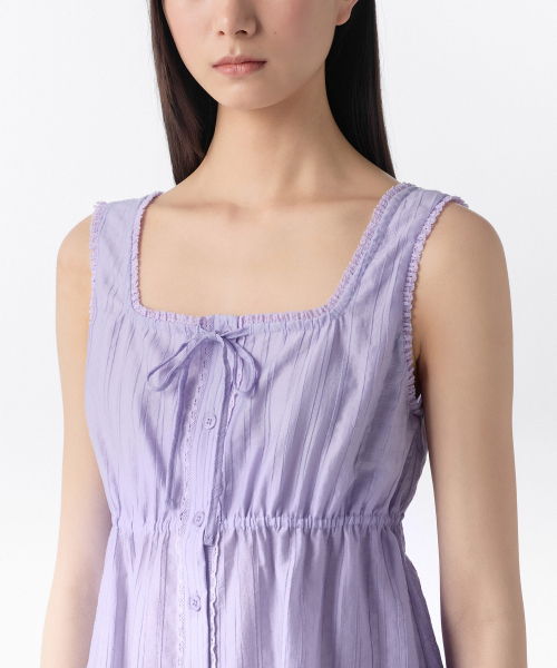 MUSINSA STANDARD WOMAN（ムシンサスタンダードウーマン）の「ウィメンズバーティカルテクスチャーボタンスリーブレストップ [ラベンダー]（Tシャツ/カットソー・レディース・その他・LARGE/MEDIUM/SMALL/X-SMALL）」の4枚目の写真