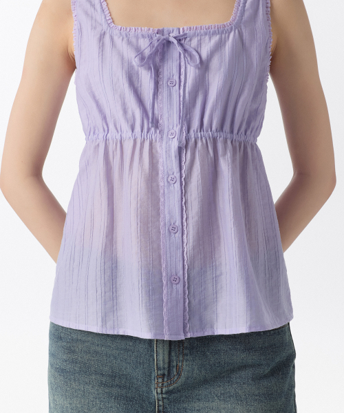 MUSINSA STANDARD WOMAN（ムシンサスタンダードウーマン）の「ウィメンズバーティカルテクスチャーボタンスリーブレストップ [ラベンダー]（Tシャツ/カットソー・レディース・その他・LARGE/MEDIUM/SMALL/X-SMALL）」の5枚目の写真