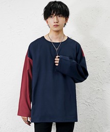 MinoriTY | 【MinoriTY】バイカラー切り替えスーパービッグロングTシャツ 長袖ロンT カットソー オーバーサイズ ルーズフィット メンズ 春服(Tシャツ/カットソー)