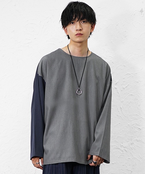 MinoriTY(マイノリティ)の「【MinoriTY】バイカラー切り替えスーパービッグロングTシャツ 長袖ロンT カットソー オーバーサイズ ルーズフィット メンズ 春服(Tシャツ/カットソー・メンズ・ネイビー系2/ネイビー系1/ブラック系1/グレー系1・M/L/S)」の15枚目の写真