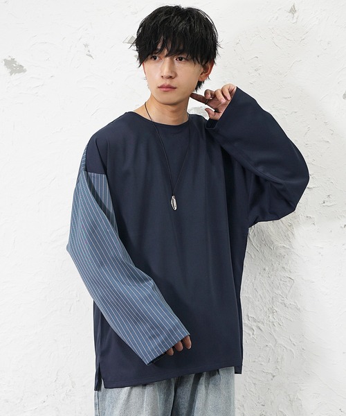 MinoriTY(マイノリティ)の「【MinoriTY】バイカラー切り替えスーパービッグロングTシャツ 長袖ロンT カットソー オーバーサイズ ルーズフィット メンズ 春服(Tシャツ/カットソー・メンズ・ネイビー系2/ネイビー系1/ブラック系1/グレー系1・M/L/S)」の19枚目の写真