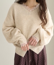 【apres jour clair】【前後2WAY】レースドッキングニット