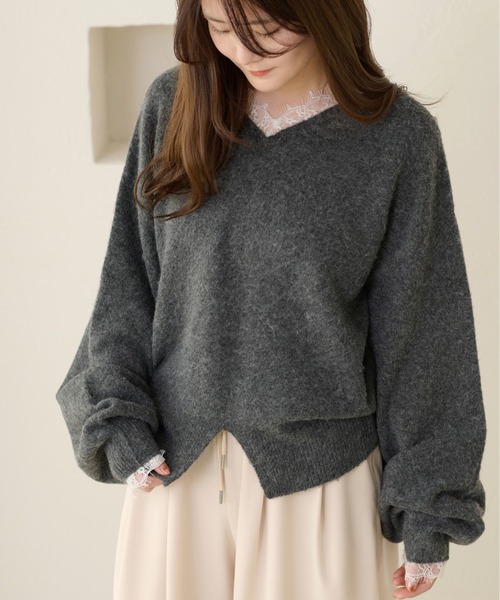 apres jour clair(アプレジュールクレア)の「【apres jour clair】【前後2WAY】レースドッキングニット(ニット/セーター・レディース・チャコールグレー/ブラウン系その他/アイボリー・フリー/X-LARGE)」の18枚目の写真