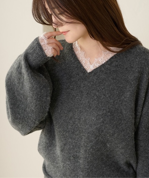 apres jour clair(アプレジュールクレア)の「【apres jour clair】【前後2WAY】レースドッキングニット(ニット/セーター・レディース・チャコールグレー/ブラウン系その他/アイボリー・フリー/X-LARGE)」の19枚目の写真