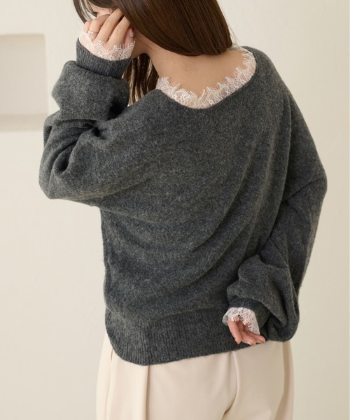 apres jour clair(アプレジュールクレア)の「【apres jour clair】【前後2WAY】レースドッキングニット(ニット/セーター・レディース・チャコールグレー/ブラウン系その他/アイボリー・フリー/X-LARGE)」の20枚目の写真