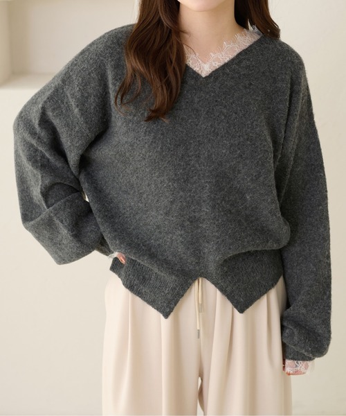 apres jour clair(アプレジュールクレア)の「【apres jour clair】【前後2WAY】レースドッキングニット(ニット/セーター・レディース・チャコールグレー/ブラウン系その他/アイボリー・フリー/X-LARGE)」の21枚目の写真