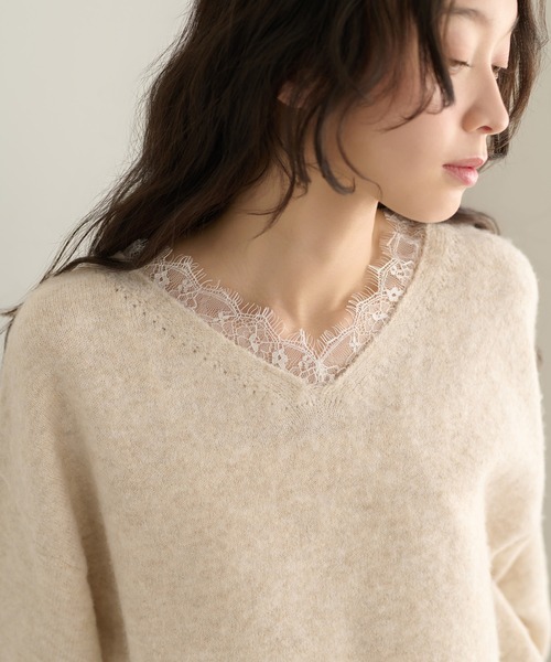 apres jour clair(アプレジュールクレア)の「【apres jour clair】【前後2WAY】レースドッキングニット(ニット/セーター・レディース・チャコールグレー/ブラウン系その他/アイボリー・フリー/X-LARGE)」の4枚目の写真
