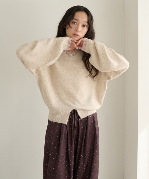 apres jour clair(アプレジュールクレア)の「【apres jour clair】【前後2WAY】レースドッキングニット(ニット/セーター・レディース・チャコールグレー/ブラウン系その他/アイボリー・フリー/X-LARGE)」の7枚目の写真