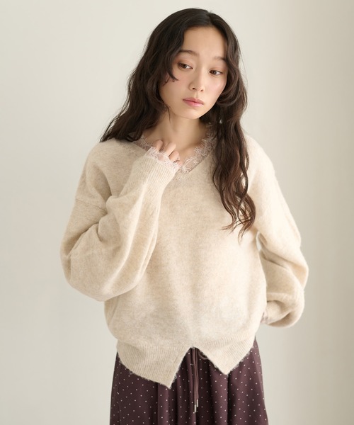 apres jour clair(アプレジュールクレア)の「【apres jour clair】【前後2WAY】レースドッキングニット(ニット/セーター・レディース・チャコールグレー/ブラウン系その他/アイボリー・フリー/X-LARGE)」の6枚目の写真
