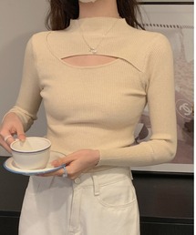 semuse（セミューズ）の「フェイクレイヤードハイネックリブ編みニットトップス（ニット/セーター）」