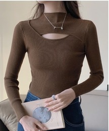 semuse（セミューズ）の「フェイクレイヤードハイネックリブ編みニットトップス（ニット/セーター）」