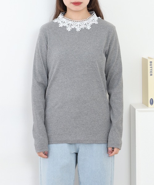 Quelle Chance(ケルシャンス)の「花レース付ハイネックプルオーバー 長袖(Tシャツ/カットソー・レディース・ネイビー/オフホワイト/杢グレー・M/L)」の18枚目の写真