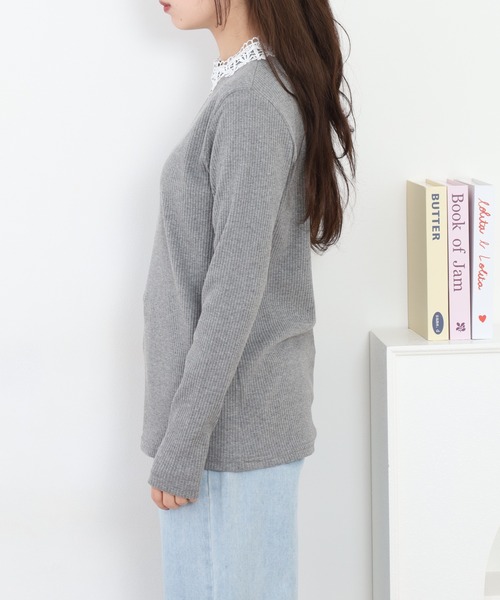 Quelle Chance(ケルシャンス)の「花レース付ハイネックプルオーバー 長袖(Tシャツ/カットソー・レディース・ネイビー/オフホワイト/杢グレー・M/L)」の19枚目の写真