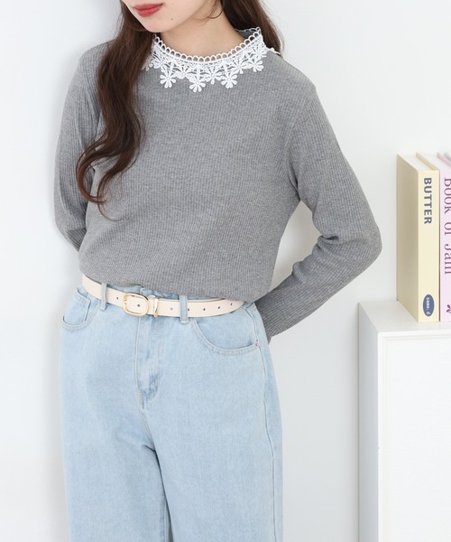 Quelle Chance(ケルシャンス)の「花レース付ハイネックプルオーバー 長袖(Tシャツ/カットソー・レディース・ネイビー/オフホワイト/杢グレー・M/L)」の13枚目の写真